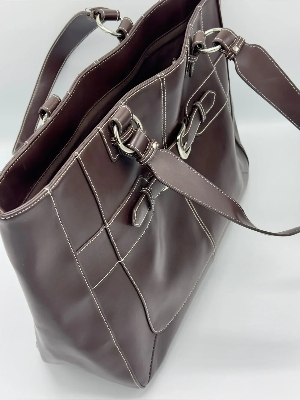 Wilsons Leather Dark Brown Tote with Silver Hardware